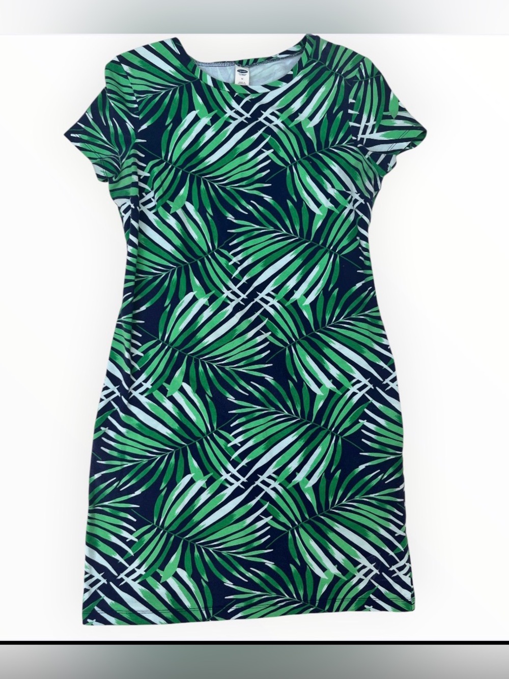 Old Navy Tropical Palm Print T-Shirt Dress | Green & Navy | Size Medium